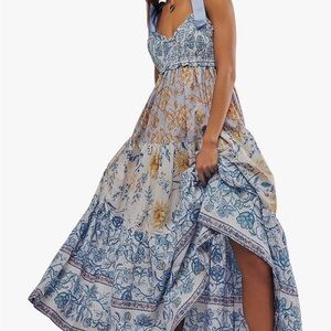 Floral Maxi Dress in Blue and Yellow